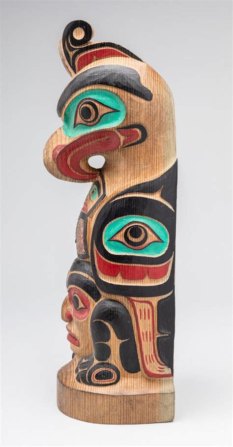 Lot A Northwest Coast Style Carved And Polychrome Totem Pole 13 X 4