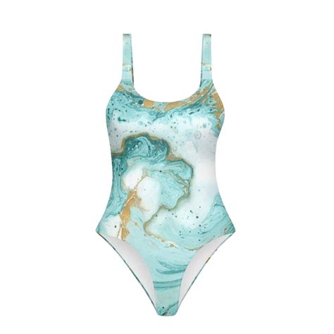 Binienty Womens Swimsuit One Piece Green Marble Pattern Swimwear For