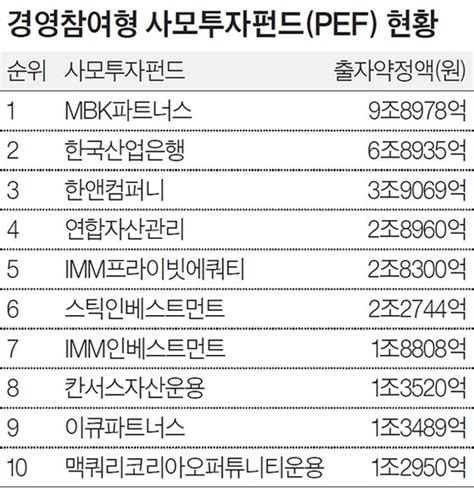 별별 마켓 랭킹 사모펀드 Mbk 재계 19위 등극 중앙일보