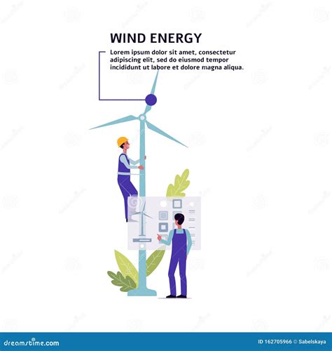 Wind Energy Turbines Renewable Power Source Flat Vector Illustration