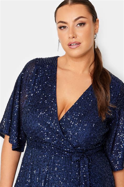 Yours London Plus Size Navy Blue Sequin Embellished Double Wrap Dress