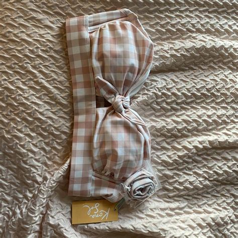 Kona Sol Bikini Top Pink And White Plaid No Flaws Depop