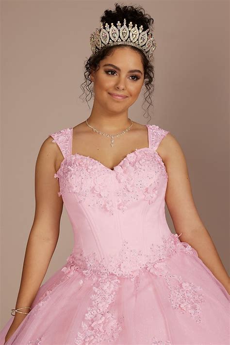 3 Piece Floral Glitter Corset Quince Ball Gown Davids Bridal