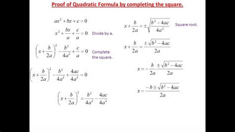 Proof Of Quadratic Formula Using Completing The Square Youtube