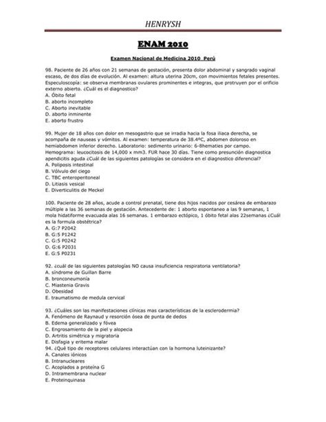 Examen Nacional De Medicina ENAM 2010 Juan Carlos Hallasi Pandia UDocz