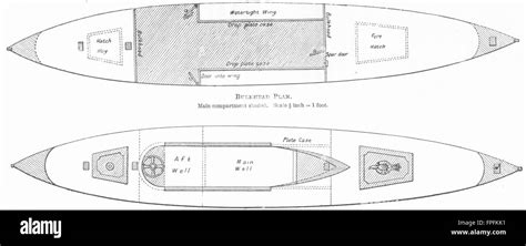 Boats Nautilus Accommodation Bulkhead Deck Plan Antique Print