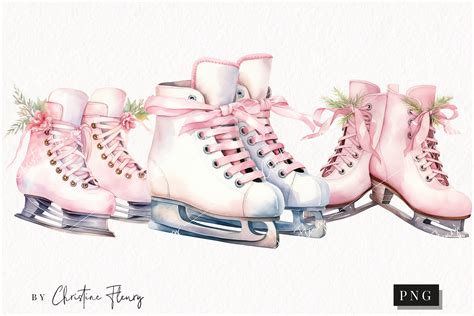 Watercolor Pink Ice Skates Clipart Graphic by Christine Fleury ...