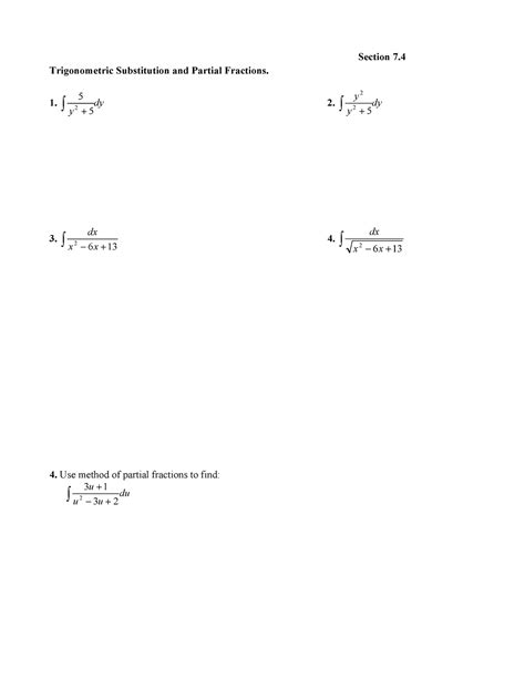 Ch More Trig Sub And Partial Fractions Section Trigonometric