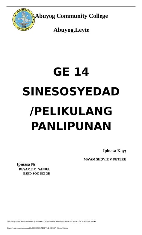 Solution Modyul Desa Filipino Docx Studypool