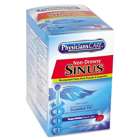 Physicianscare® Sinus Decongestant Congestion Medication 10mg One Tabletpack 50 Packsbox