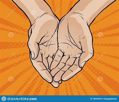 Cupped Hands Pop Art Retro Comic Style Cartoon Vector Illustration 128702342