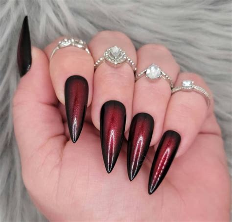 Black And Red Press On Nails Goth Nails Witchy Nails Valentines