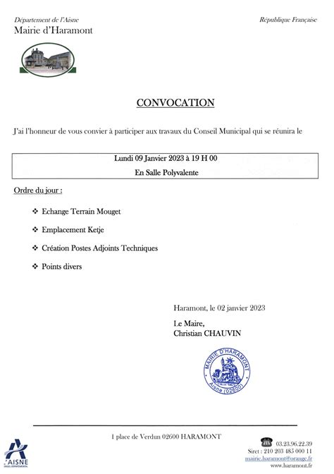 Convocation Conseil Municipal Du Janvier Commune D Haramont