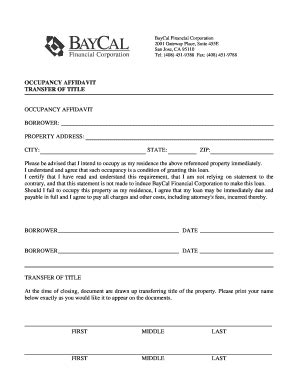 Occupancy Affidavit Fill Online Printable Fillable Blank PdfFiller