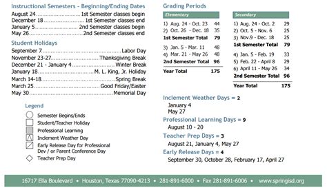 Dueitt Middle School District Instructional Calendar Spring Isd