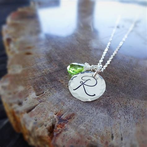 Birthstone Initial Necklace Personalized Peridot Necklace Etsy