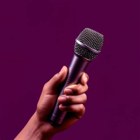 Premium Ai Image A Hand Holding A Microphone With A Purple Background