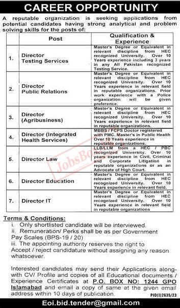 Po Box Gpo Islamabad Jobs At Public Sector Company