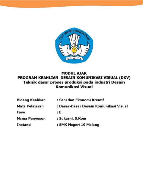 Modul Ajar Dasar Dasar Desain Komunikasi Visual Proses Produksi Pada