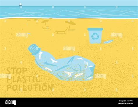 Stop Plastic Pollution Agitation Poster Ecological Concept Poster Plastic Crumpled Bottles