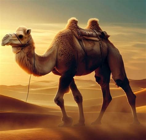 Premium AI Image Camel Walking In The Desert Behind Among The Sand