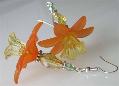 Flower Earrings Crystal Daffodil Fall Wedding Lucite Etsy