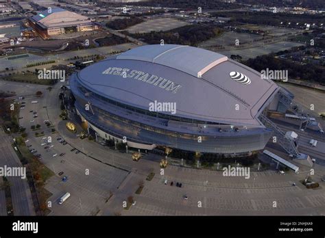 A general overall aerial view of AT&T Stadium, Tuesday, Dec. 20, 2022, in Arlington, Tex. The ...