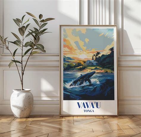 Vavau Tonga Travel Poster Whale Watching Art Tropical Paradise Print