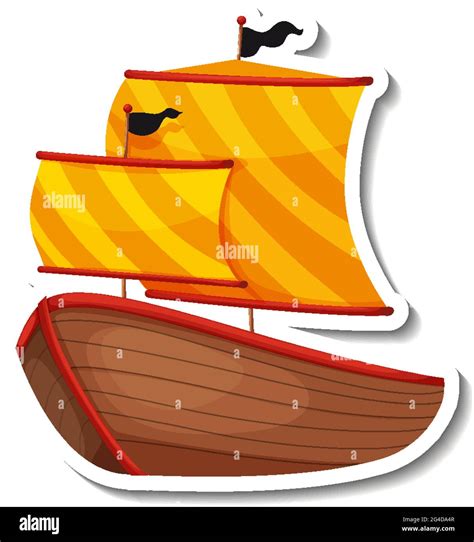 Sticker Template With Pirate Ship Isolated Illustration Stock Vector