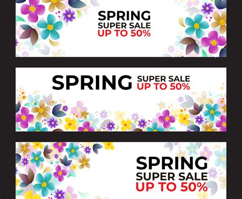 colorful spring floral illustration banner set