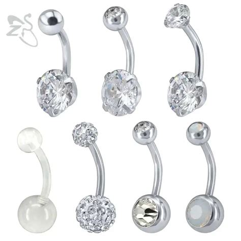 Zs 7pcs Lot Crystal Navel Belly Rings Stainless Steel Cz Gem Belly Button Piercings Sexy Women