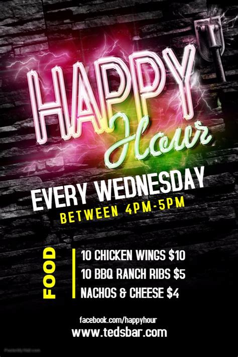 Bar Flyer Template Happy Hour With Neon Click On The Image To