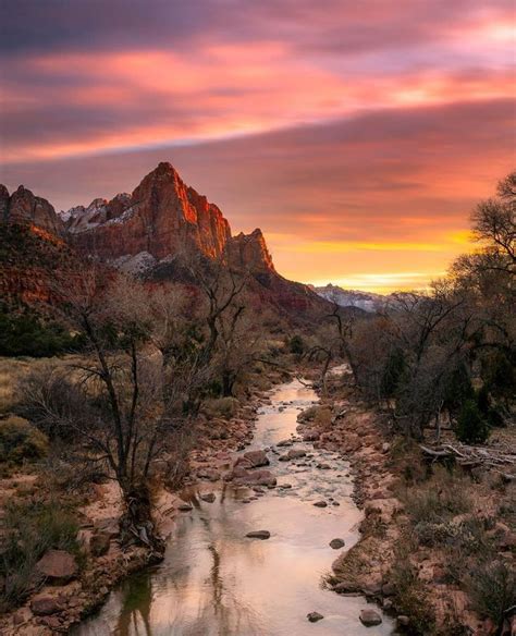 Zion Sunset Mountain Landscape Mountain Sunset Calming Pictures