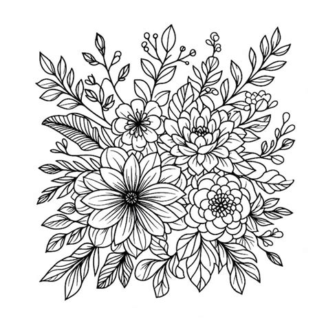 Premium Photo | Floral Coloring Page Generative Ai