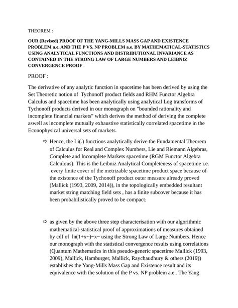 (PDF) OUR PROOF OF THE YANG-MILLS MASS GAP AND EXISTENCE PROBLEM a.e ...