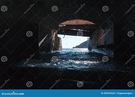 Entrance Gate Of Concrete Tunnel Part Of Abandoned Underground