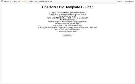 Character Bio Template Builder ― Perchance Generator