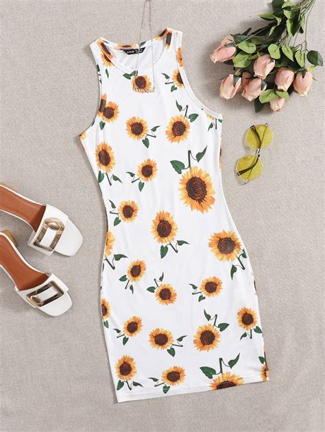 Shein Wywh Sunflower Print Bodycon Dress Shein Usa