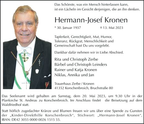 Alle Traueranzeigen für Hermann Josef Kronen trauer rp online de