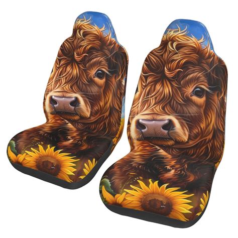 Noikeo Cloud Sky Sunflower Cow For Automotive Seat Covers Set Of