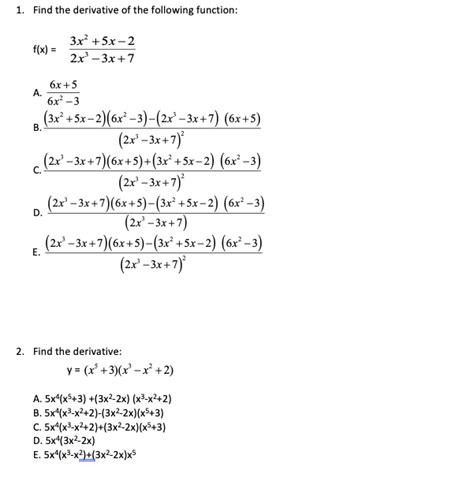 Solved 1 Find The Derivative Of The Following Function