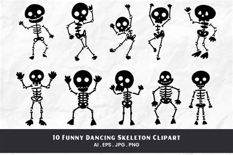 Funny Dancing Skeleton Clipart | 10 Variations