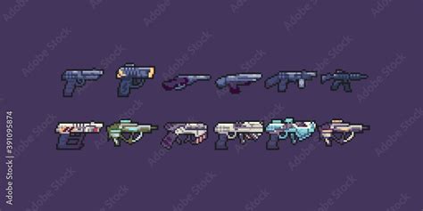 Pixel Art Guns And Sci Fi Guns Icons Created In 32x32 Resolution Ilustración De Stock Adobe Stock