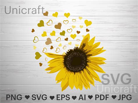 Sunflower Svg Half Sunflower Sunflower Heart Print Svg Valentine