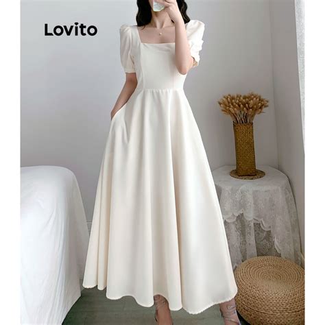 Lovito Vestido Elegante De Bolinhas Babados E Bolsos Para Mulheres