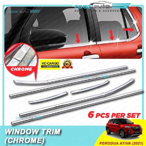 Perodua Ativa Window Trim Chrome Lining Door Belt Moulding 6Pcs