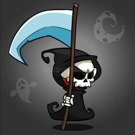 Grim Reaper Cartoon Character With Scythe On A White Background Cute Death Character In Black