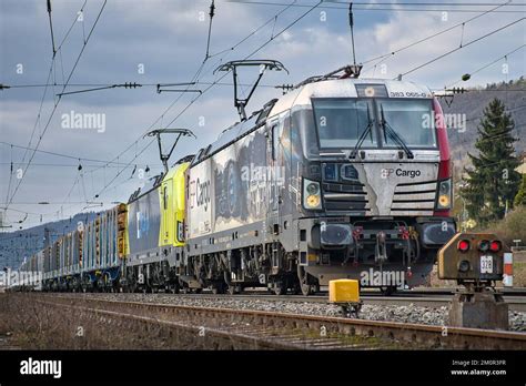 A Freight Train Loaded With Wood Is Pulled Through Gemuenden By A Class