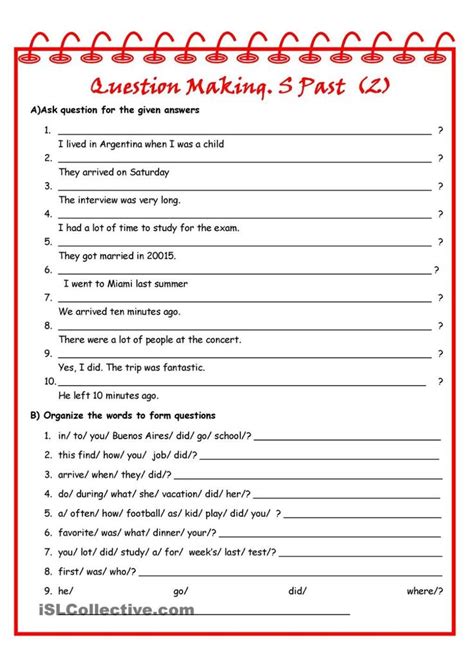 This Worksheet Is The Second In The Series There Are Two Exercises Make Question For The Given