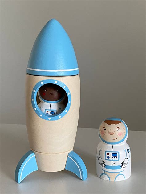 Wooden Rocket Ship with Astronaut Toy - Rocket / Black Astronaut | Toy ...